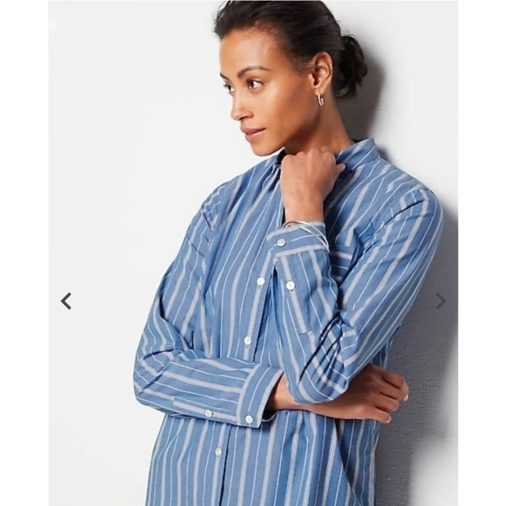 J JILL One Pocket Button Down Striped Cotton Long Sleeve Shirt L Classic